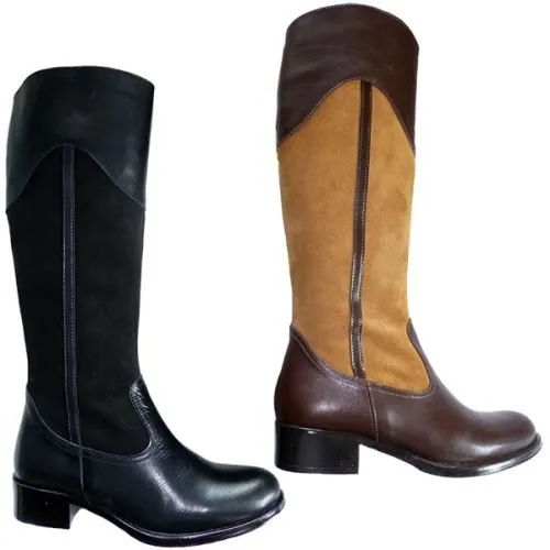 Bota mujer tipo campera con cremallera, hecha en España, piel/serraje piel, planta y forro tela, piso tacón tipo campero Landlady® Negro y Marrón/camel 10171T