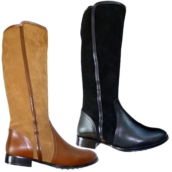 Bota mujer tipo campera con cremallera, hecha en España, piel/serraje piel, planta y forro tela, piso tacón tipo campero Landlady® Negro y Cuero/camel 10214S
