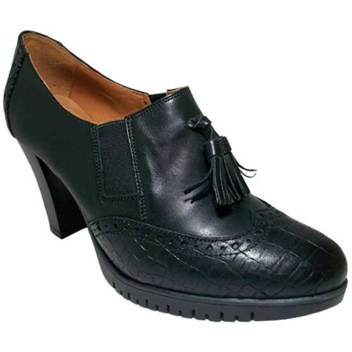 Zapato piel con coco piel con elásticos y borlas - tacón 8 cm - planta y forro en piel - piso goma super-flexible 35/41 Negro España Jopri 107-1180