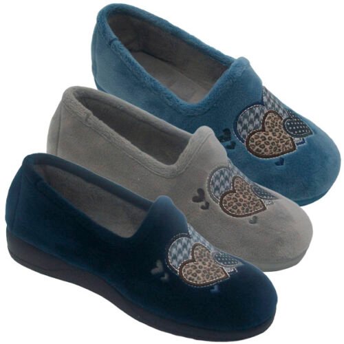 Zapatilla cerrada de señora corazones con Piso goma gordo DeValverde 35 a 42 Marino Gris Ducado 1187
