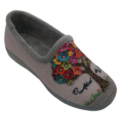 Zapatilla señora cerrada árbol de la vida con Piso goma gordo DeValverde 35 a 42 Gris 1192