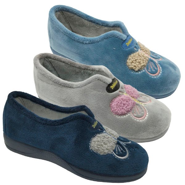 Zapatillas cerradas Mariposas señora con piso de goma grueso y fácil de calzar DeValverde 35 a 42 Marino Gris Ducados 1209