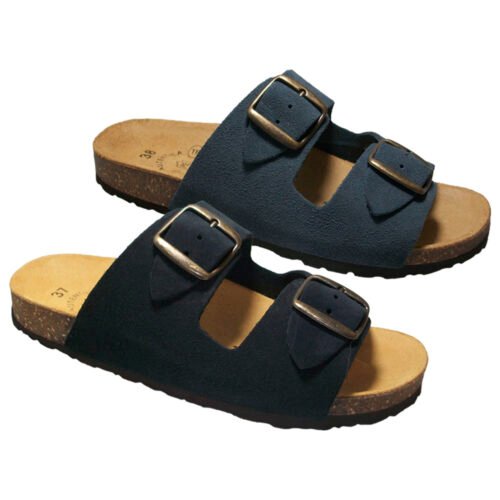 Sandalia Bio Caballero de piel plantilla anatómica de corcho y resina 40/46 Negro azulado y Jeans 15023
