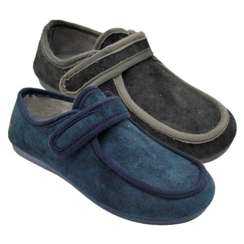 Zapatillas cerradas Terapéuticas caballero con velcro especial horma ancha y tejido adaptable a cada pie Ortho Soluciones 39 a 46 Marino Gris 1900