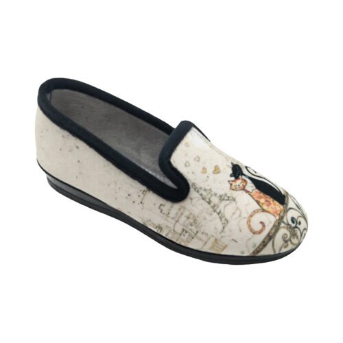 Zapatillas cerradas señora Gatos Mimosos con piso cuña anatómico La Barca® 35 a 41 Beige/Negro 207