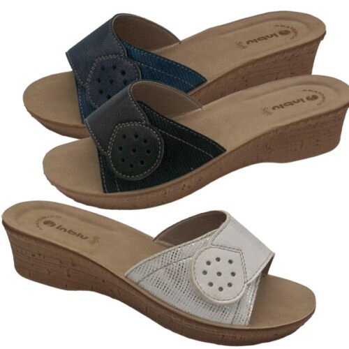 Pinki señora de cuña con velcro 35 a 41 Blanco Negro Blue 2690