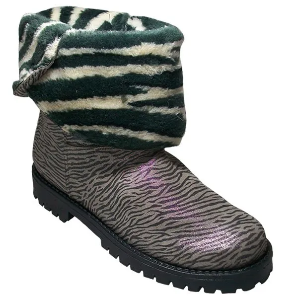 Botín mujer con 2 formas de uso, hecho en España, serraje piel, planta piel, forro pelo y piso tacos con tacón bajo Landlady® 35/41 Zebra Niquel 3035