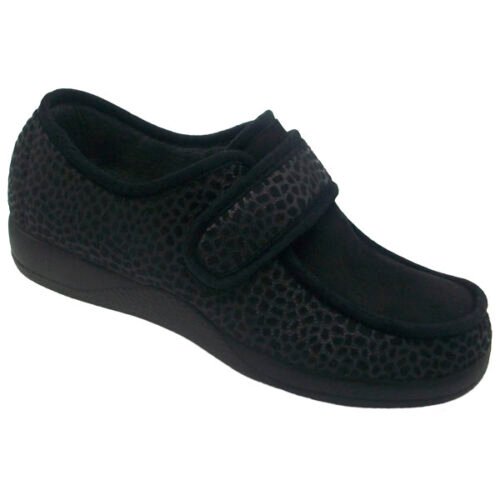 Zapatilla cerrada de señora con Velcro y Piso goma gordo FarmaFlex by DeValverde 35 a 42 Negro 31128
