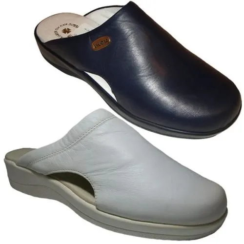 Zueco sanitario para mujer de piel Segura® Blanco, Marino 3303