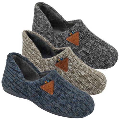 Zapatillas cerradas caballero en lana con piso goma DeValverde 39 a 46 Marino Tierra Negro 3529