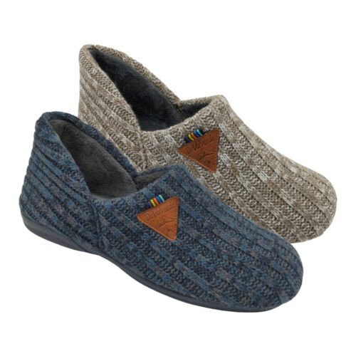 Zapatillas cerradas caballero en lana con piso goma DeValverde 39 a 46 Marino Tierra 3529