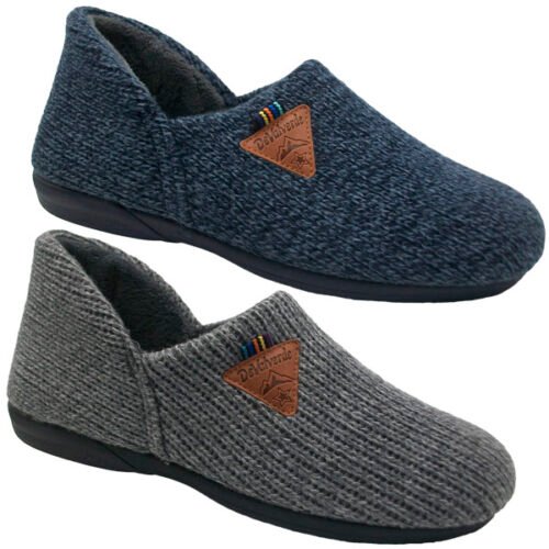 Zapatilla cerrada caballero Piso goma en Lana DeValverde 39 a 46 Gris Marino 3529