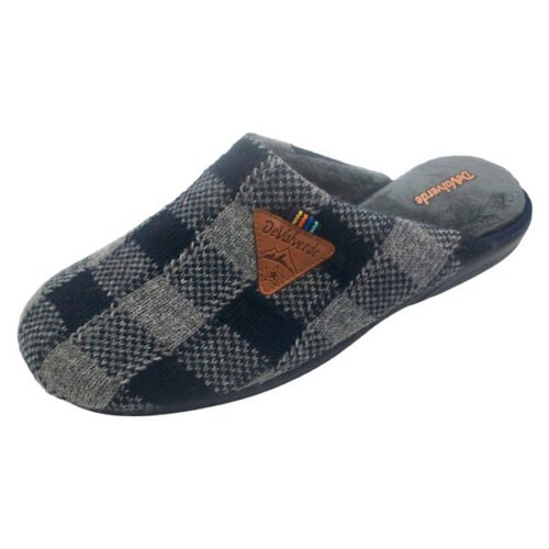 Zapatilla descalza en Lana caballero rectangulos con Piso goma DeValverde 39 a 46 Marino 3545