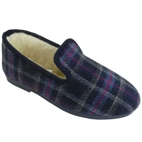 Zapatilla Confortable de cuadros - Forro Lana -  39/45 Marino La Barca® 381