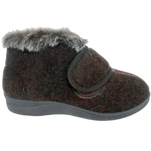 Zapatilla abotinada de velcro con forro lana y piso cuña 35/41 Marrón 38/41 Gris 408