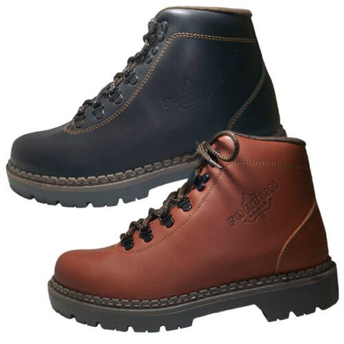 Bota en piel con argollas y ganchos piso tacos fuertes y cosido a la vira con forro tela y plantilla tela extraible y fuelle 35/48 Camello y Negro Cruan 425