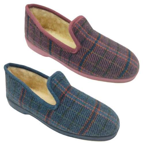 Zapatillas forradas de lana señora Cuadro Clasico con piso de planchuela La Barca® 35 a 41 Azul Rosa 4550
