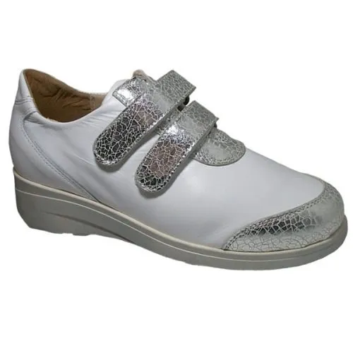 Zapato señora en piel, con forro y planta piel Blanco/plata 35/41 7028