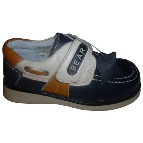 Zapato niño en piel con velcro con planta y forro piel y piso antideslizante 28/35 Marino/beig/cuero 706