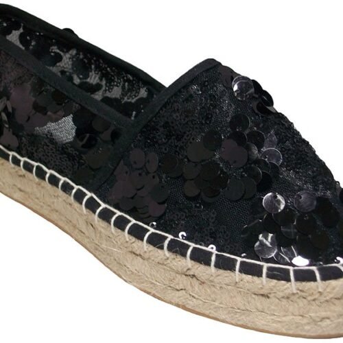 Zapatillas de señora de esparto La Barca® Blanco Negro 788-2  Plantilla entera de tela