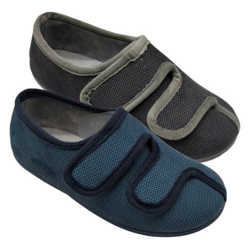 Zapatillas cerradas Terapéuticas señora con velcros especiales horma ancha y tejido adaptable a cada pie Ortho Soluciones 35 a 41 Marino Gris 802