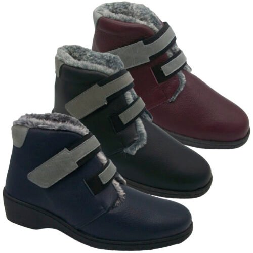 Botines de señora en Piel Forrado con Piso de Cuña CRUAN 35 a 41 Azul Negro Burdeos 830