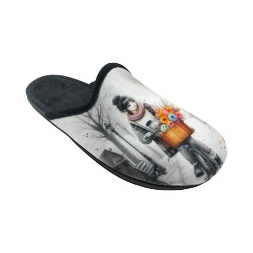 Zapatillas descalzas chica Tranquilidad Floral con piso plano ancho La Barca® 35 a 41 Gris/Negro 884