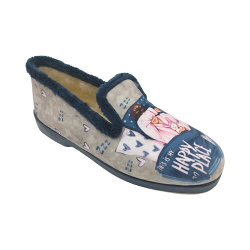 Zapatillas forradas de lana señora Happy Place con piso de planchuela La Barca® 35 a 41 Marino 9717-6