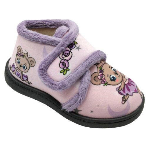 Zapatillas abotinadas niño Ositos con velcro Plumaflex 22 a 34 Rosa R12003
