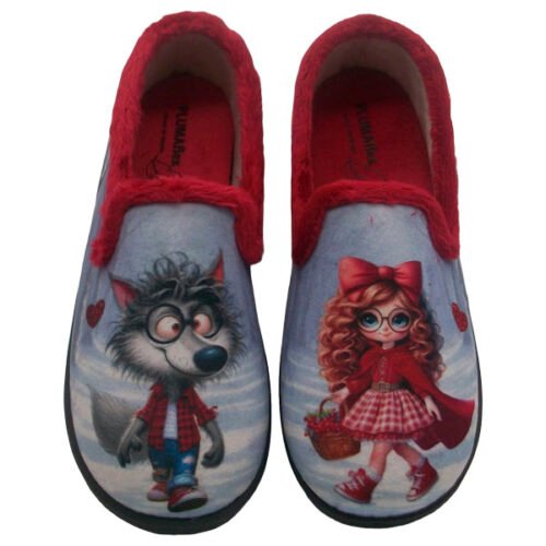 Zapatillas de chica cerradas Lobo y Caperucita PlumaFlex 35 a 42 Rojo/gris R12215