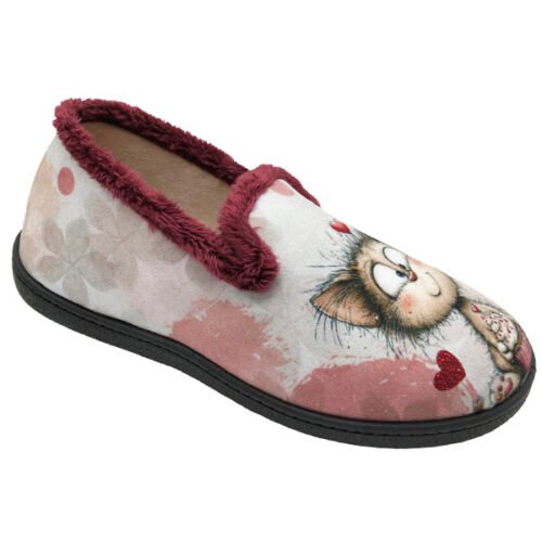 Zapatillas cerradas señora Gatitos copete fantasia Plumaflex 35 a 42 Burdeos R122153